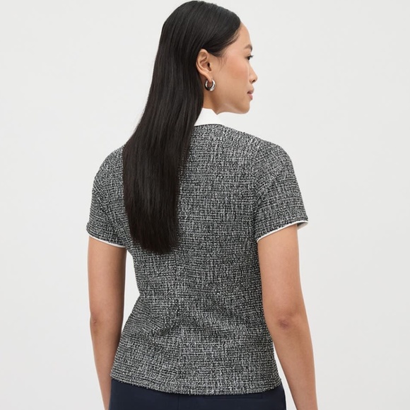 RW&CO. Short-Sleeve Top with Shirt Collar Black and White Size L - Picture 3 of 9